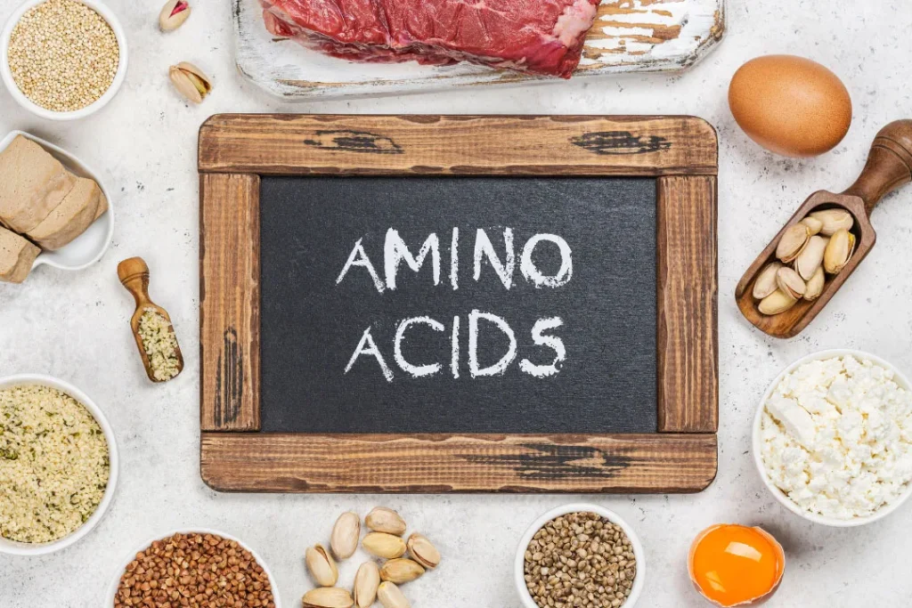 Amino acid can be obtained from egg yolk, egg, meet. 