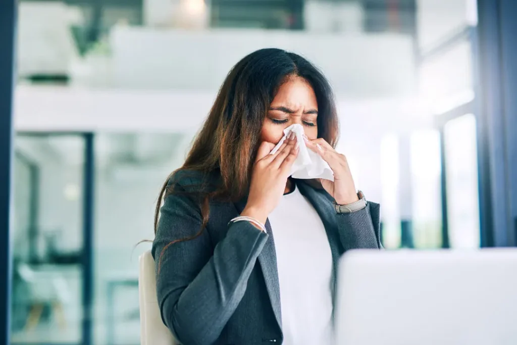 A lady having flu. 